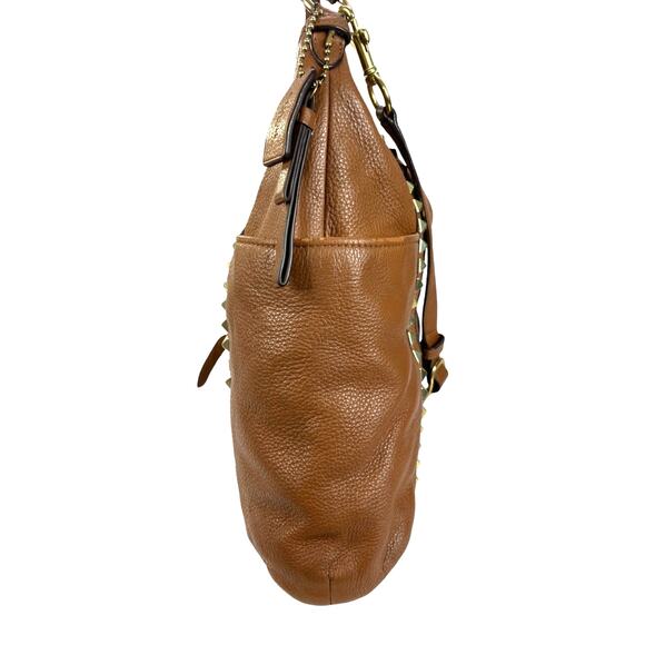 Coach Park Pyramid Studded Leather Hobo Shoulder Bag Tan Brown Large Tote - Picture 12 of 16